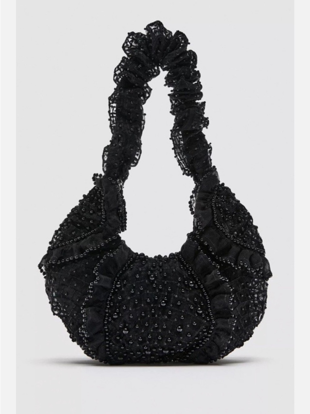 Zara NWT Black Beaded Ruched Shoulder Bag